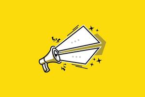 design illustration of empty speech bubble coming out of a megaphone on yellow background vector