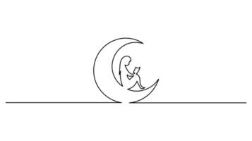 Ramadan Kareem Banner continuous one line drawing of Crescent and Star in Simple Linear Style vector