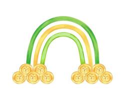 Rainbow with gold coins for St. Patrick's Day.Illustration with watercolors and markers.Hand drawn isolated image.Picture composition suitable for holiday projects filled with Irish fun and good luck vector