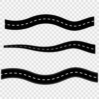 Set of bending roads and highways illustrations. Top view Road elements on white background. Set of design element for city map. Street with footpath and crossroad set. Highway asphalt path. vector