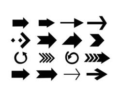 Arrows set of 16 arrow icon collection. Set different arrows or web design. Black arrow flat style isolated on white background. illustration. vector