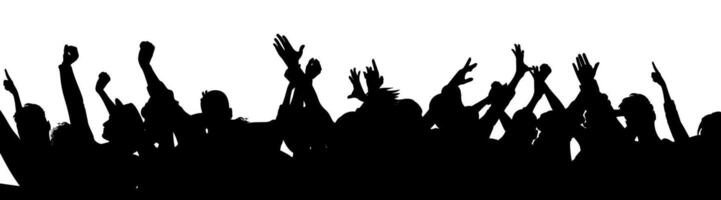 A silhouette of a happy group of young people partying together, dancing, and cheering vector