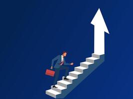 MobileSteps to Growth Business concept illustration. A businessman silhouette passes through the arrow-up form open door vector