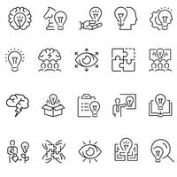 Idea line icons. Creative idea line icon set. Brainstorming, lightbulb, brain, solution vector