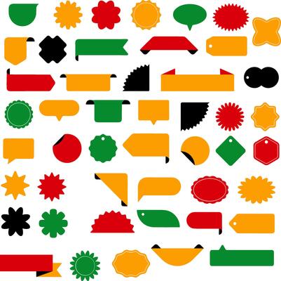 Set of starburst stickers sale badge, price tag, shopping labels. Includes empty retro color starburst emblems.