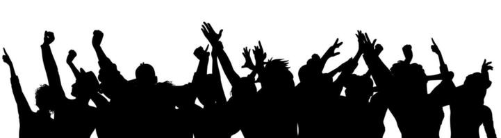 A silhouette of a happy group of young people partying together, dancing, and cheering. vector