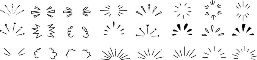 Hand-drawn doodle line sparkles and rays. Explosion lines confetti, sunburst, and decorative effect surprise elements. vector
