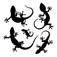 Lizard Silhouette Set Minimalist Black Gecko and Reptile vector