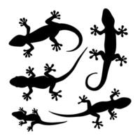 Lizard Silhouette Set Minimalist Black Gecko and Reptile hand draw vector