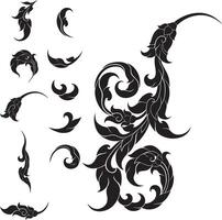 Thai Swirl Leaf Pattern Set for Modern Art and Tattoo Design vector