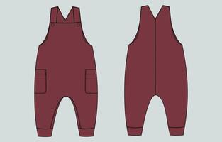 The overalls are made from a maroon fabric vector