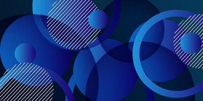 Abstract overlapping circles on dark blue background with line element shapes. Colorful blue design. Eps10 vector