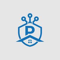 P letter Logo with Shield, P shield logo design template vector