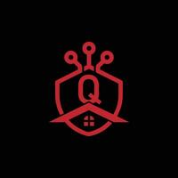 Q letter Logo with Shield, Q shield logo design template vector