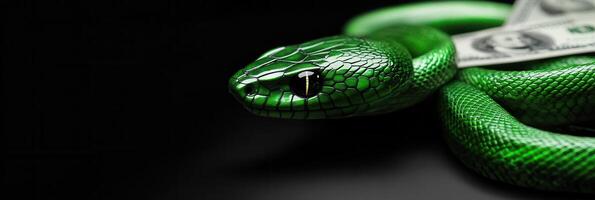 Green Snake with money of Chinese New Year. snakes are a symbol of success and wealth. photo