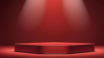Red podium with spotlight on a red background photo