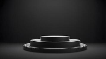 Black podium with a black background photo