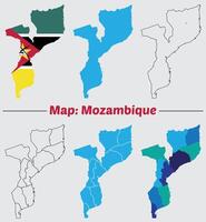 Mozambique country map set. internal provinces borders marked, Simple map of Mozambique drawing, Filled and outline. vector
