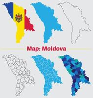 Moldova country map set. internal provinces borders marked, Simple map of Moldova drawing, Filled and outline. vector