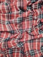 The pattern and background of the fabric has a red checkered motif photo