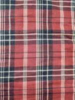 The pattern and background of the fabric has a red checkered motif photo