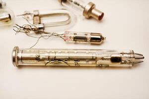 Old lamps from radio electronics. Lamps from calculating devices and lighting. photo