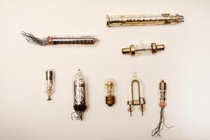 Old lamps from radio electronics. Lamps from calculating devices and lighting. photo