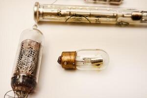 Old lamps from radio electronics. Lamps from calculating devices and lighting. photo