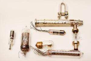 Old lamps from radio electronics. Lamps from calculating devices and lighting. photo