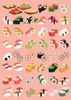 Illustrations of Various Sushi Types and Platters Set. vector