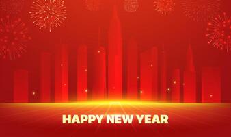 Spring Festival background design New Year wishes against the background of the city skyline vector