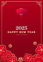 Spring Festival poster design lanterns and plum clouds vector