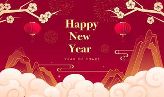 Spring Festival background design of Chinese landscape and auspicious clouds vector