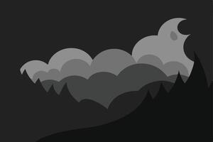 Abstract grayscale landscape of mountains and clouds at night. vector