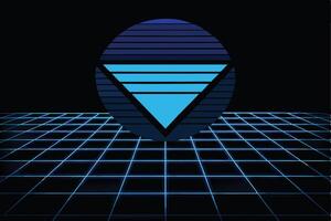 Retro Futuristic Graphic with Neon Grid and Circle Design. vector