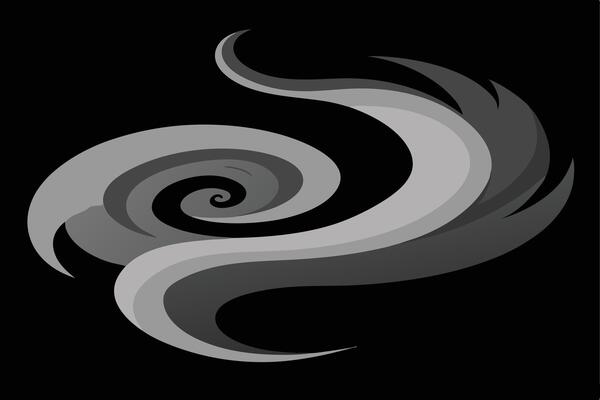 Abstract Gray Spiral Design on Black Background.