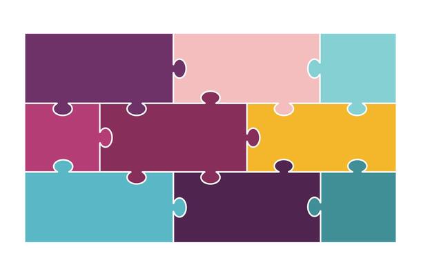 Multicolored puzzle pieces isolated on white background illustration