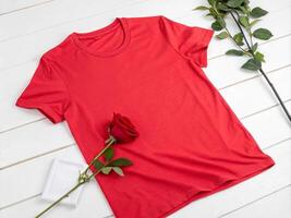 Blank Red T Shirt with Roses, Ready for Customization photo