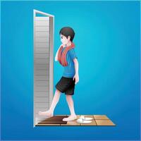 illustration of a man who is about to enter the bathroom vector