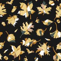 a pattern of leaves and acorns on a black background vector