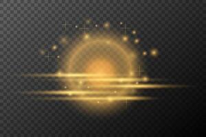 golden light effect with stars and rays background vector