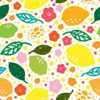 lemon and lime pattern with flowers and leaves vector