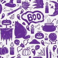 a purple halloween pattern with various objects vector
