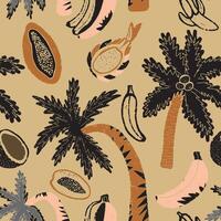 a pattern with bananas, palm trees and bananas vector