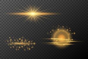 golden light rays, stars and sparkles on background vector