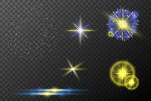 set of glowing stars and light effects background vector