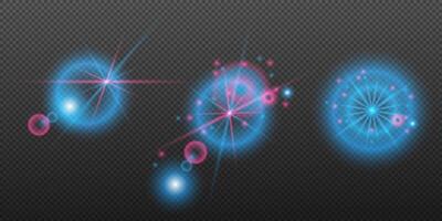 set of glowing fireworks on a black background vector