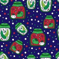a pattern with jars of pickles and peppers vector