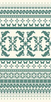 Detailed Floral Butterfly Botanic Decoration Scroll Ornament Seamless Pattern Dark Green on Beige Background Elaborate florals pattern, silk, scarf, embroidery, textile, Carpet, Luxury Border.