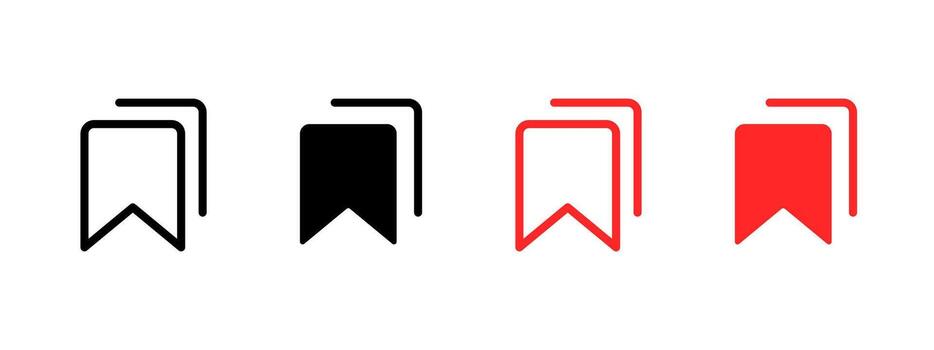 Bookmark icon. Add to favorite symbol. Save button. Bookmark web interface element. Red flag tag. Dictionary or book mark pictogram. Ribbon bookmark sign. vector